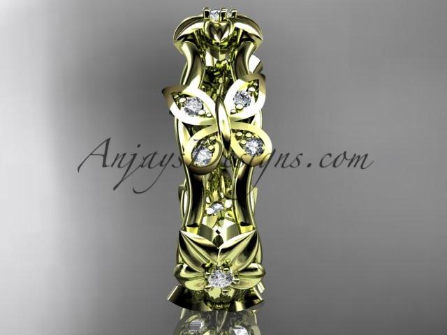 14kt yellow gold diamond floral butterfly wedding ring,engagement ring,wedding band ADLR153.nature inspired jewelry - AnjaysDesigns