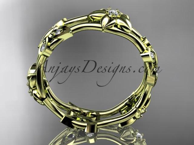 14kt yellow gold diamond floral butterfly wedding ring,engagement ring,wedding band ADLR153.nature inspired jewelry - AnjaysDesigns