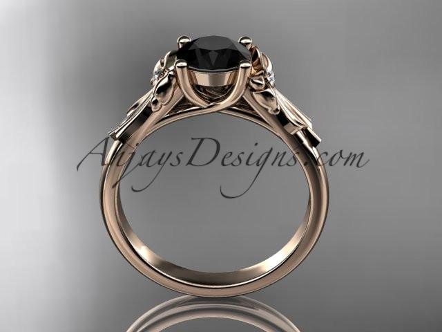 14kt rose gold diamond unique engagement ring, wedding ring with a Black Diamond center stone ADER154 - AnjaysDesigns