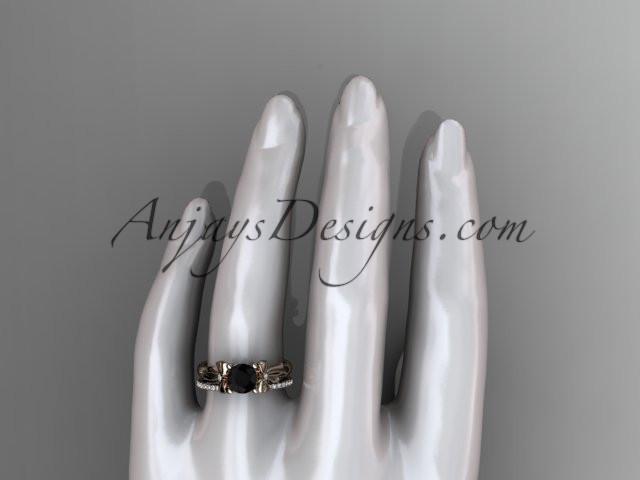14kt rose gold diamond unique engagement set, wedding ring with a Black Diamond center stone ADER154S - AnjaysDesigns