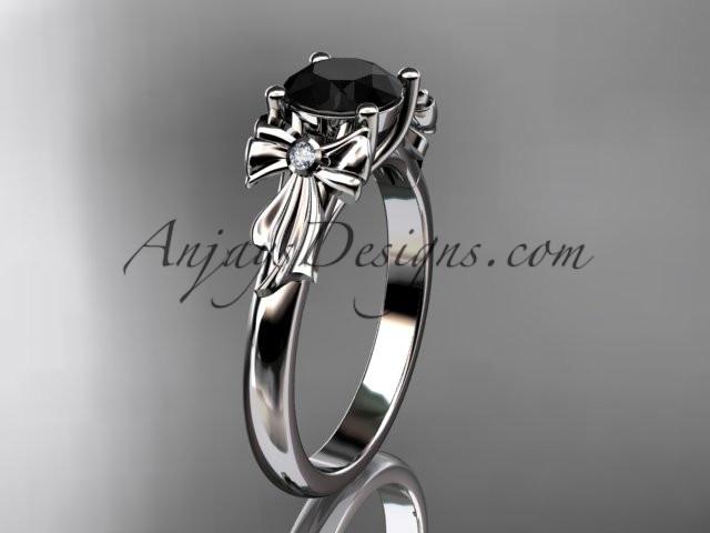 platinum diamond unique engagement ring, wedding ring with a Black Diamond center stone ADER154 - AnjaysDesigns