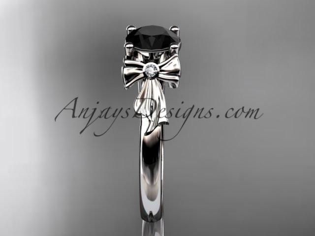 platinum diamond unique engagement ring, wedding ring with a Black Diamond center stone ADER154 - AnjaysDesigns