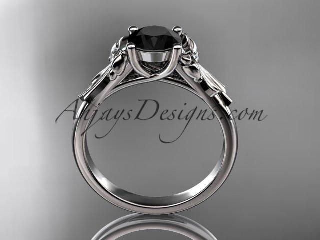 platinum diamond unique engagement ring, wedding ring with a Black Diamond center stone ADER154 - AnjaysDesigns