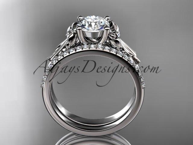 platinum diamond unique engagement set, wedding ring with a "Forever One" Moissanite center stone ADER154S - AnjaysDesigns