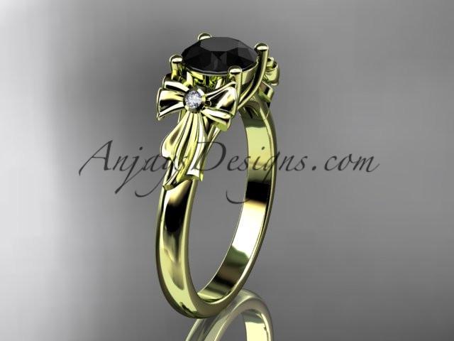 14kt yellow gold diamond unique engagement ring, wedding ring with a Black Diamond center stone ADER154 - AnjaysDesigns