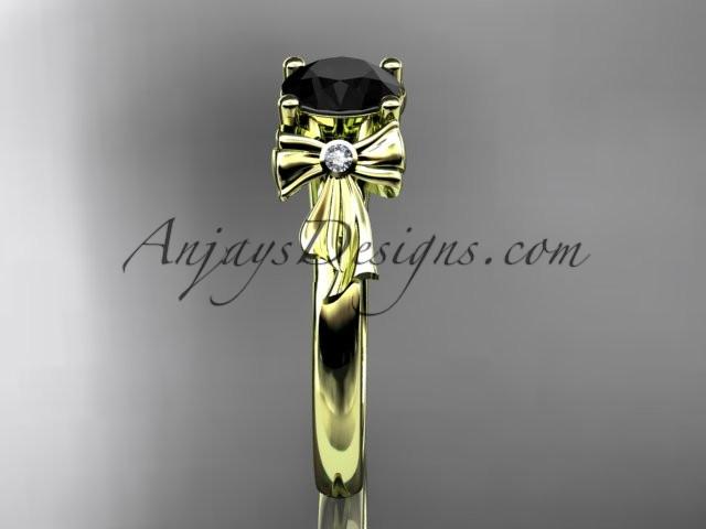 14kt yellow gold diamond unique engagement ring, wedding ring with a Black Diamond center stone ADER154 - AnjaysDesigns
