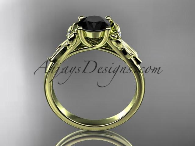 14kt yellow gold diamond unique engagement ring, wedding ring with a Black Diamond center stone ADER154 - AnjaysDesigns