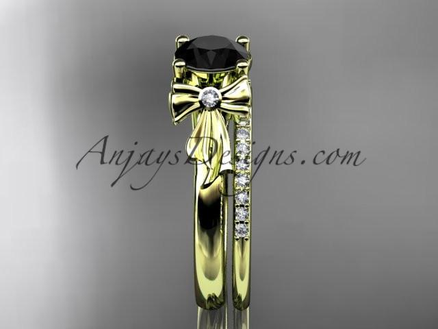 14kt yellow gold diamond unique engagement set, wedding ring with a Black Diamond center stone ADER154S - AnjaysDesigns