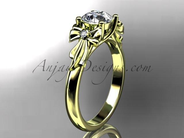 14kt yellow gold diamond unique engagement ring, wedding ring with a "Forever One" Moissanite center stone ADER154 - AnjaysDesigns