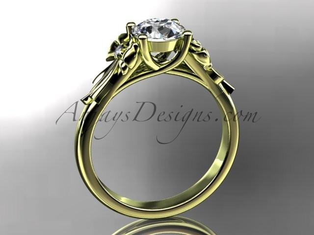 14kt yellow gold diamond unique engagement ring, wedding ring with a "Forever One" Moissanite center stone ADER154 - AnjaysDesigns