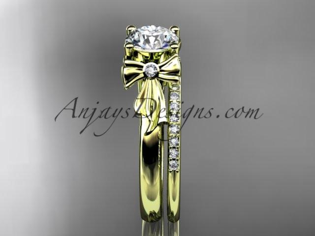 14kt yellow gold diamond unique engagement set, wedding ring ADER154S - AnjaysDesigns
