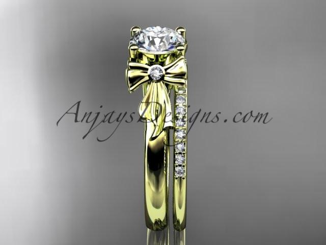 14kt yellow gold diamond unique engagement set, wedding ring with a "Forever One" Moissanite center stone ADER154S - AnjaysDesigns