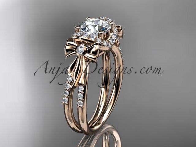 14kt rose gold diamond unique engagement ring, wedding ring with a "Forever One" Moissanite center stone ADER155 - AnjaysDesigns