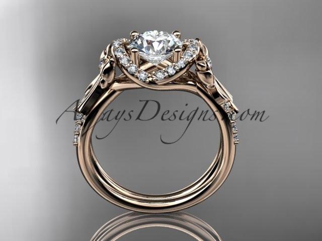 14kt rose gold diamond unique engagement ring, wedding ring ADER155 - AnjaysDesigns