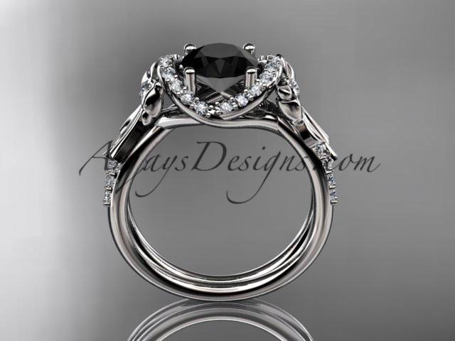 platinum diamond unique engagement ring, bow ring, wedding ring with a Black Diamond center stone ADER155 - AnjaysDesigns