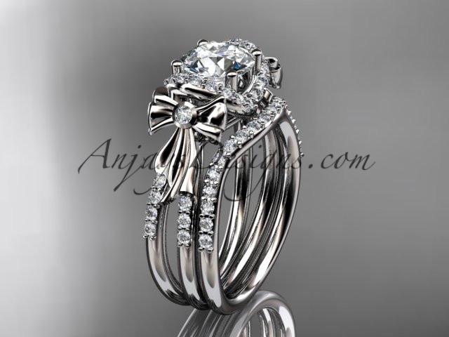 platinum diamond unique engagement set, wedding ring, bow ring ADER155S - AnjaysDesigns