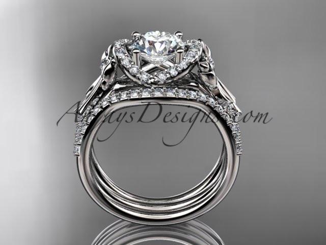 platinum diamond unique engagement set, wedding ring, bow ring ADER155S - AnjaysDesigns