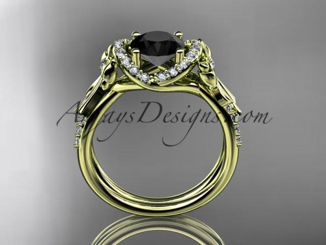 14kt yellow gold diamond unique engagement ring, bow ring, wedding ring with a Black Diamond center stone ADER155 - AnjaysDesigns