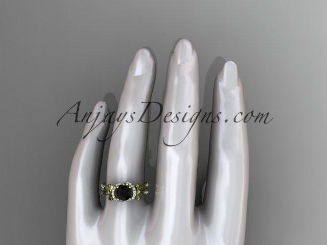 14kt yellow gold diamond unique engagement ring, bow ring, wedding ring with a Black Diamond center stone ADER155 - AnjaysDesigns