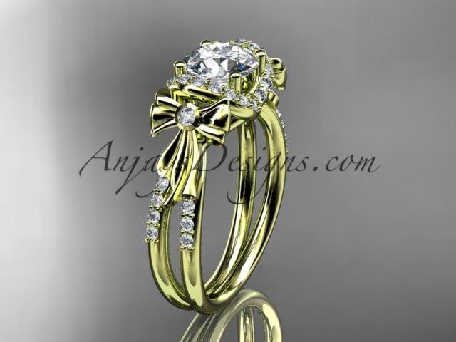 14kt yellow gold diamond unique engagement ring, wedding ring with a "Forever One" Moissanite center stone ADER155 - AnjaysDesigns