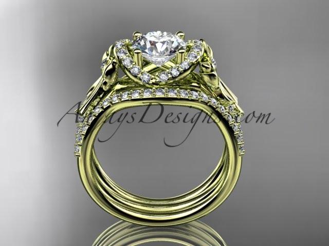 14kt yellow gold diamond unique engagement set, wedding ring, bow ring ADER155S - AnjaysDesigns