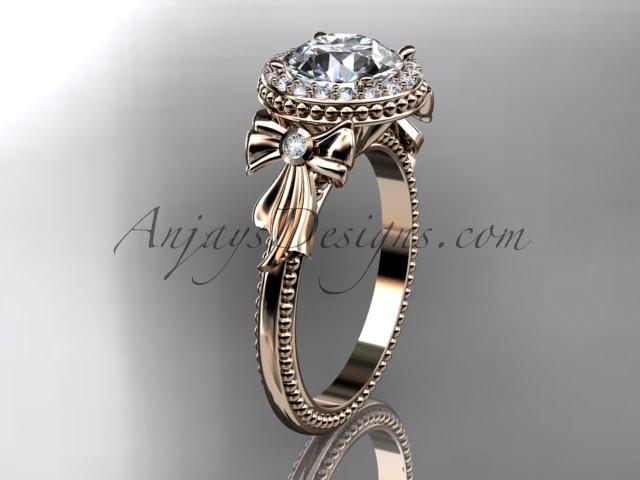14kt rose gold diamond unique engagement ring, wedding ring ADER157 - AnjaysDesigns