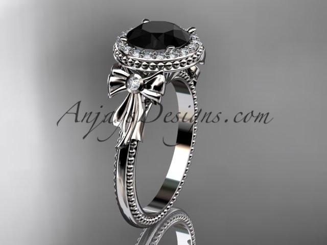 platinum diamond unique engagement ring, wedding ring with a Black Diamond center stone ADER157 - AnjaysDesigns