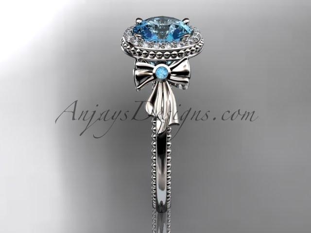 14kt white gold diamond unique engagement ring, wedding ring ADER157 with blue topaz center stone - AnjaysDesigns
