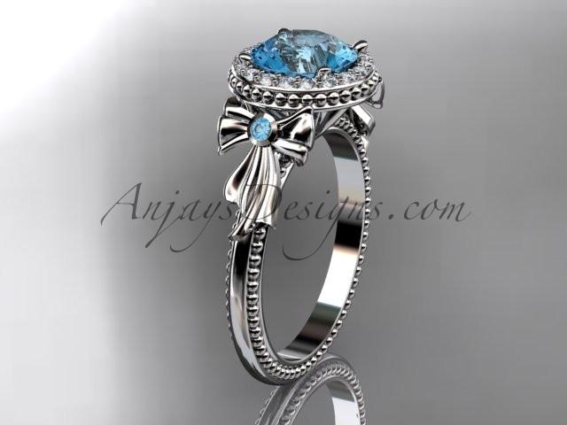 14kt white gold diamond unique engagement ring, wedding ring ADER157 with blue topaz center stone - AnjaysDesigns