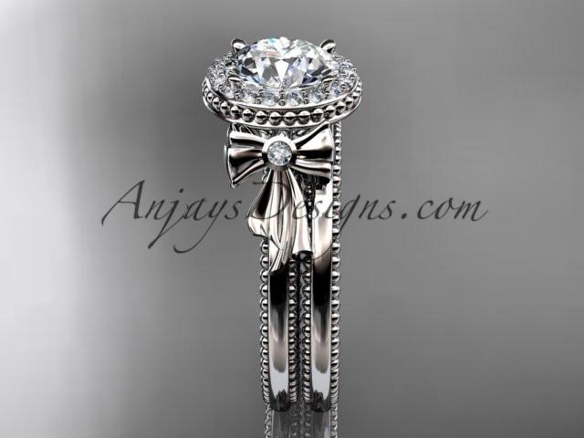 platinum diamond unique engagement set, wedding ring with a "Forever One" Moissanite center stone ADER157S - AnjaysDesigns