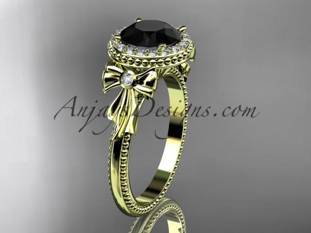 14kt yellow gold diamond unique engagement ring, wedding ring with a Black Diamond center stone ADER157 - AnjaysDesigns