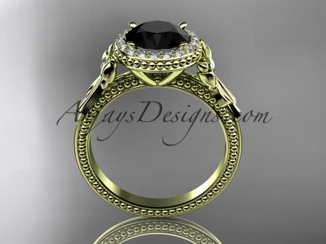 14kt yellow gold diamond unique engagement ring, wedding ring with a Black Diamond center stone ADER157 - AnjaysDesigns