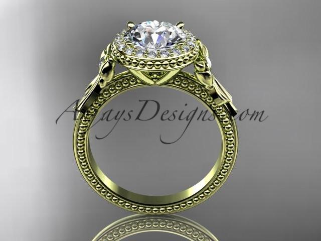 14kt yellow gold diamond unique engagement ring, wedding ring with a "Forever One" Moissanite center stone ADER157 - AnjaysDesigns
