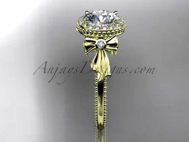 14kt yellow gold diamond unique engagement ring, wedding ring with a "Forever One" Moissanite center stone ADER157 - AnjaysDesigns