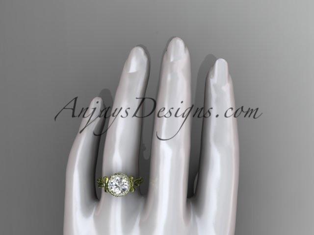 14kt yellow gold diamond unique engagement ring, wedding ring with a "Forever One" Moissanite center stone ADER157 - AnjaysDesigns