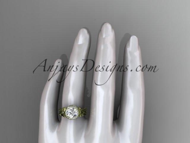 14kt yellow gold diamond unique engagement set, wedding ring with a "Forever One" Moissanite center stone ADER157S - AnjaysDesigns