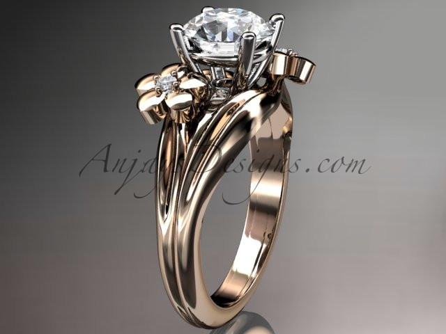14kt rose gold diamond leaf and vine wedding ring, engagement ring ADLR159 - AnjaysDesigns