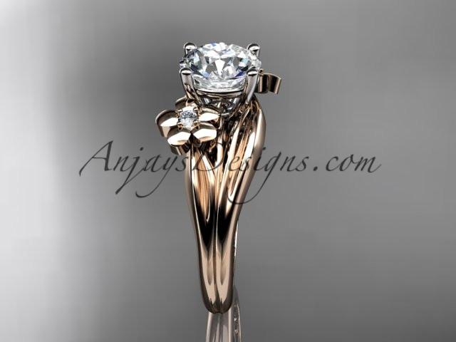 14k rose gold diamond leaf and vine wedding ring, engagement ring with a "Forever One" Moissanite center stone ADLR159 - AnjaysDesigns, Moissanite Engagement Rings - Jewelry, Anjays Designs - AnjaysDesigns, AnjaysDesigns - AnjaysDesigns.co, 