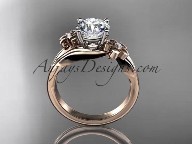 14k rose gold diamond leaf and vine wedding ring, engagement ring with a "Forever One" Moissanite center stone ADLR159 - AnjaysDesigns, Moissanite Engagement Rings - Jewelry, Anjays Designs - AnjaysDesigns, AnjaysDesigns - AnjaysDesigns.co, 