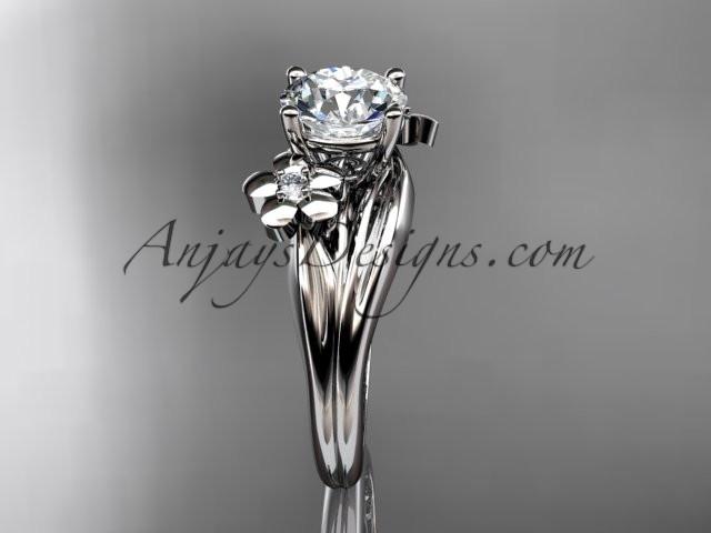 14k white gold diamond leaf and vine wedding ring, engagement ring with a "Forever One" Moissanite center stone ADLR159 - AnjaysDesigns