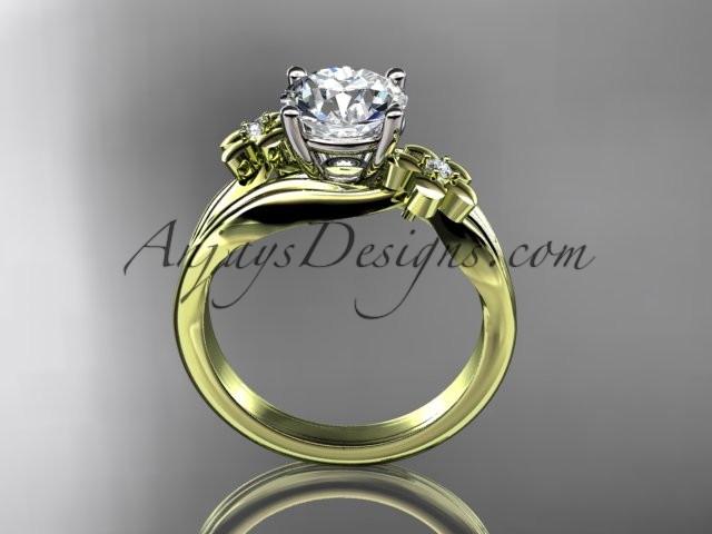 14kt yellow gold diamond leaf and vine wedding ring, engagement ring ADLR159 - AnjaysDesigns