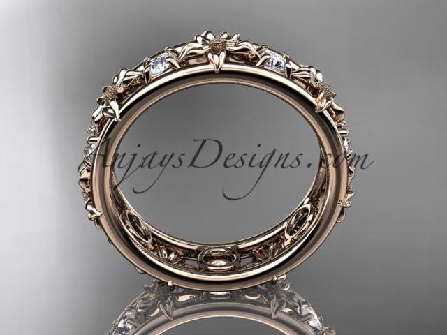 14kt rose gold diamond leaf wedding ring,engagement ring, wedding band. ADLR160 nature inspired jewelry - AnjaysDesigns