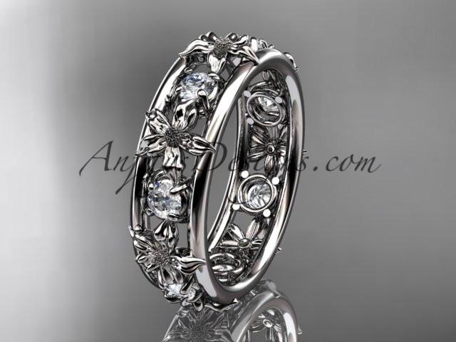 14kt white gold leaf wedding ring, engagement ring, wedding band. ADLR160 nature inspired jewelry - AnjaysDesigns