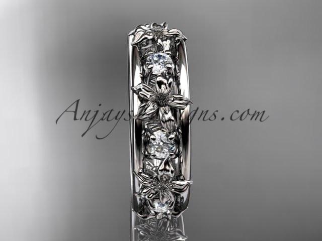 14kt white gold leaf wedding ring, engagement ring, wedding band. ADLR160 nature inspired jewelry - AnjaysDesigns