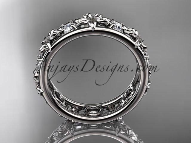 platinum diamond leaf wedding ring, engagement ring, wedding band. ADLR160 nature inspired jewelry - AnjaysDesigns