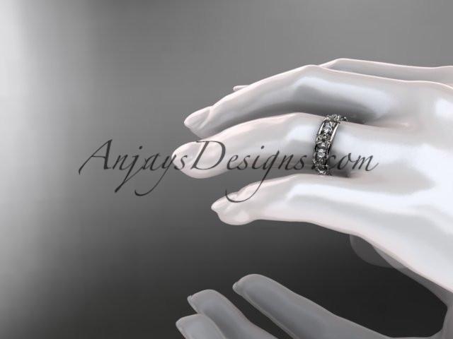 platinum diamond leaf wedding ring, engagement ring, wedding band. ADLR160 nature inspired jewelry - AnjaysDesigns