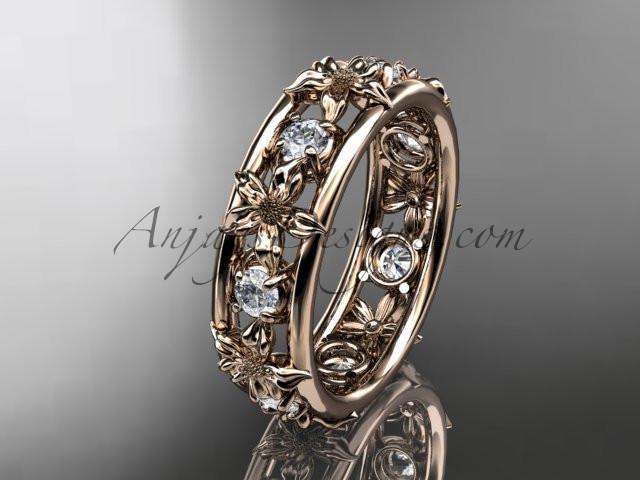 14kt rose gold diamond leaf wedding ring,engagement ring, wedding band. ADLR160 nature inspired jewelry - AnjaysDesigns
