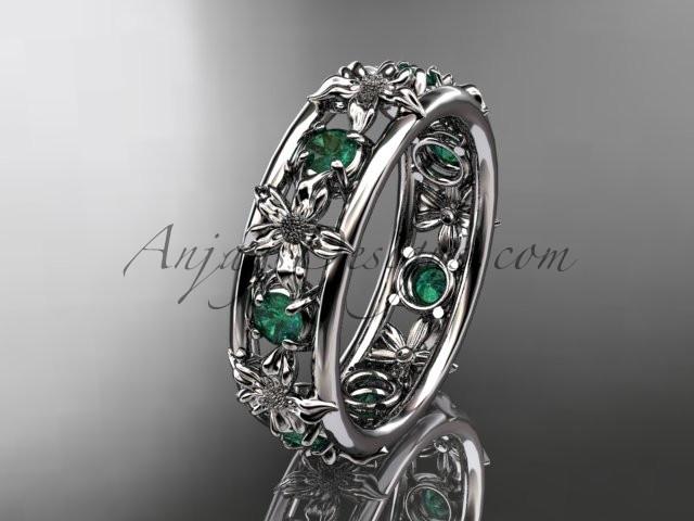 14kt white gold diamond leaf wedding ring, engagement ring, wedding band. ADLR160 nature inspired jewelry - AnjaysDesigns