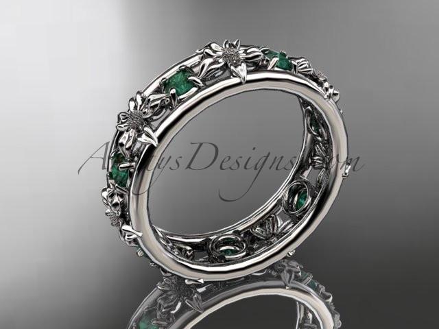 14kt white gold diamond leaf wedding ring, engagement ring, wedding band. ADLR160 nature inspired jewelry - AnjaysDesigns