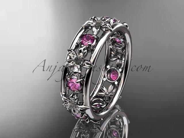 14kt white gold diamond leaf wedding ring, engagement ring, wedding band. ADLR160 nature inspired jewelry - AnjaysDesigns